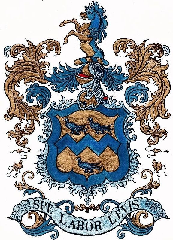Coat of arms of the Page family, with the motto Spe Labor Levis